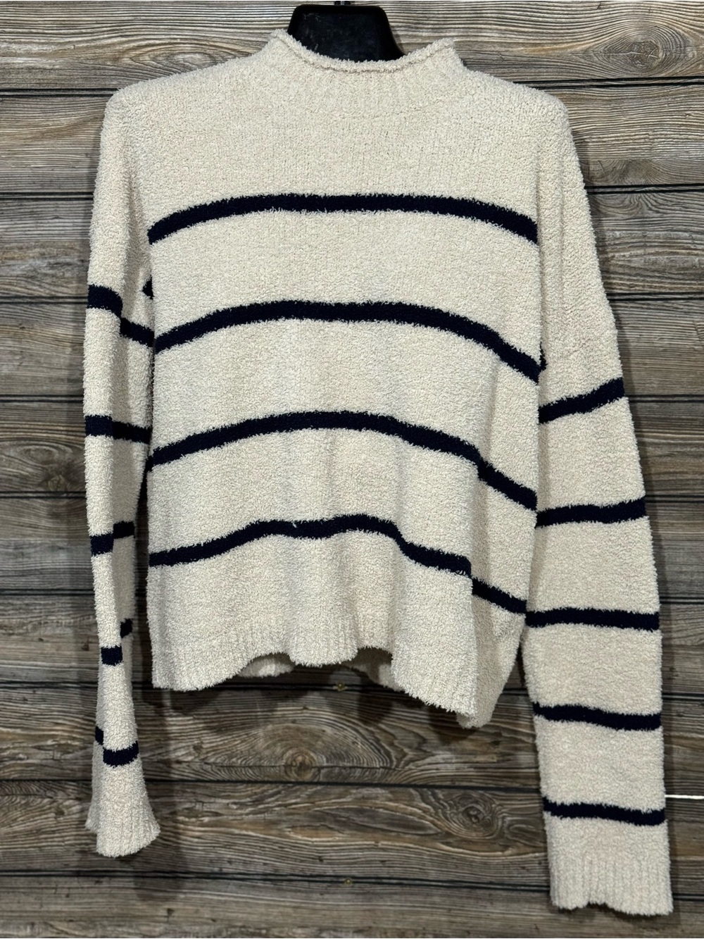 Thread & Supply Cream Sweater with Navy Stripes